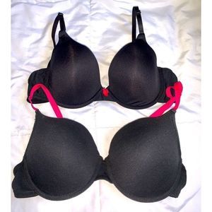 36C Set of Black & Pink Adjustable Strap Bras